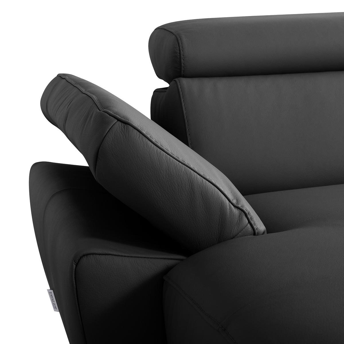 ECKSOFA Schwarz Echtleder Lederlook Rücken echt, Armteilverstellung, Relaxfunktion, Kopfteilverstellung  - Schwarz, Design, Leder/Textil (179/252cm) - Livetastic