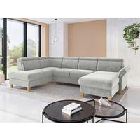 WOHNLANDSCHAFT GLENDALE E Hellgrau Flachgewebe  - Eichefarben/Hellgrau, KONVENTIONELL, Holz/Textil (193/321/166cm) - Sit & More