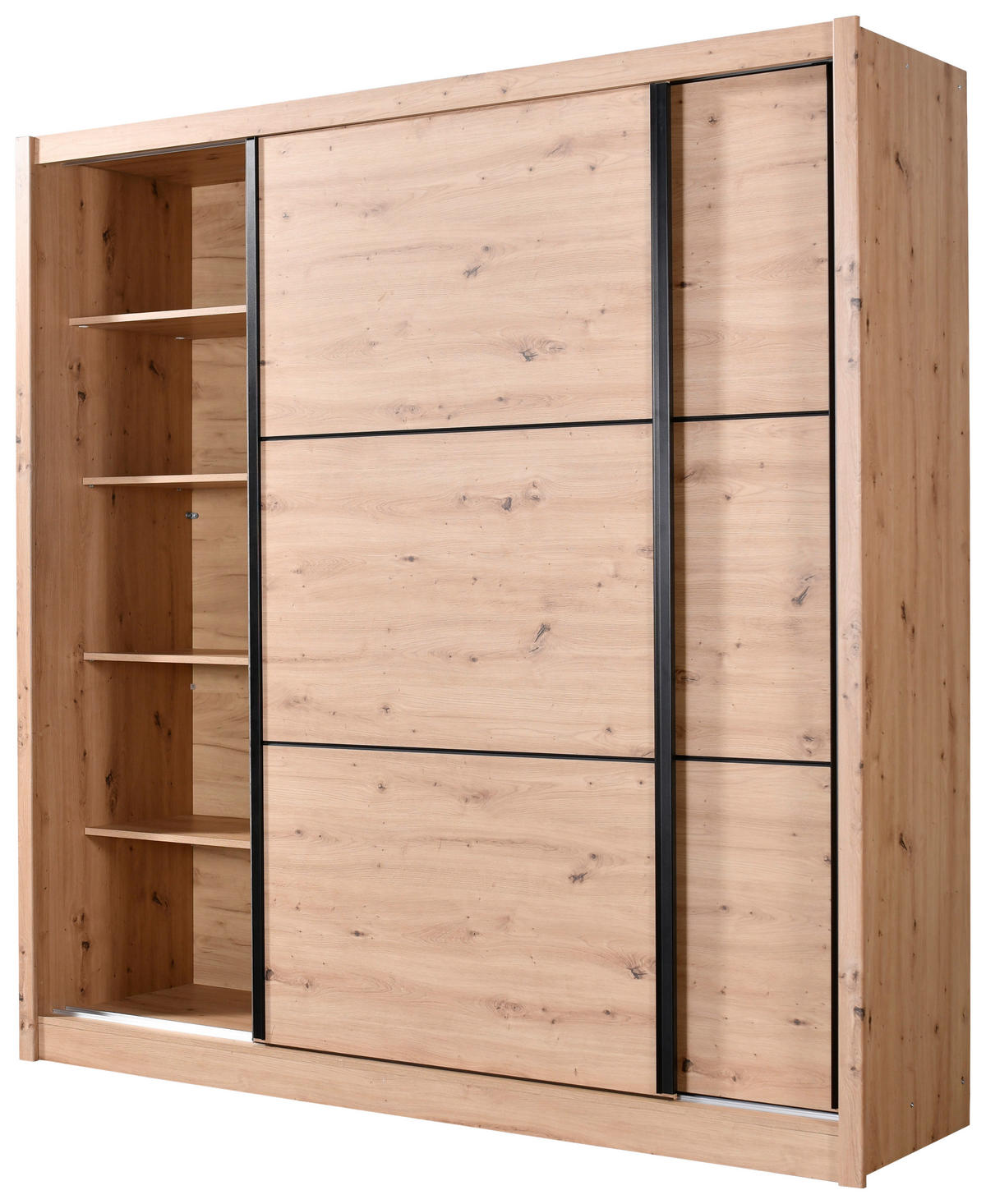 SCHIEBETÜRENSCHRANK 213/215,5/60 cm 2-türig Eiche Artisan  - Schwarz/Eiche Artisan, Basics, Holzwerkstoff/Metall (213/215,5/60cm) - Xora