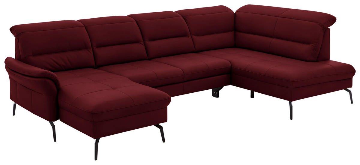 WOHNLANDSCHAFT in Echtleder Rot  - Rot/Schwarz, Design, Leder/Metall (181/336/206cm) - Beldomo Speed