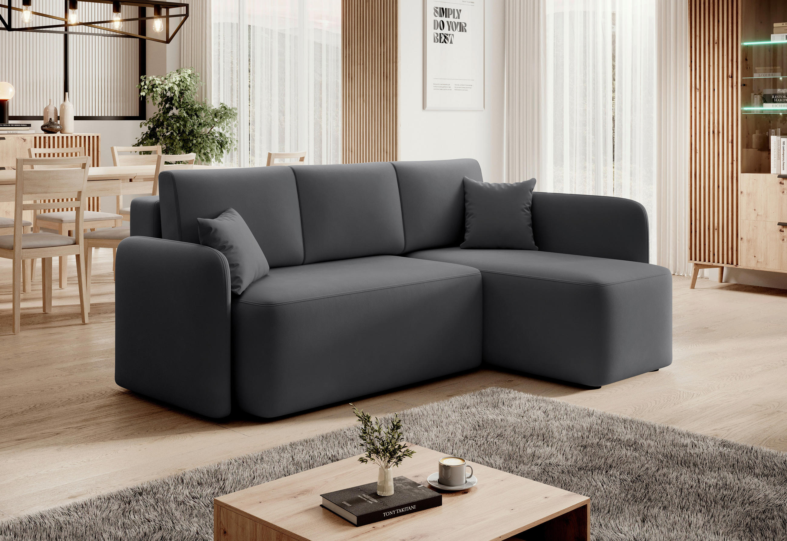 ECKSOFA in Plüsch Grau  206/150 cm  - Schwarz/Grau, Design, Kunststoff/Textil (206/150cm) - MID.YOU