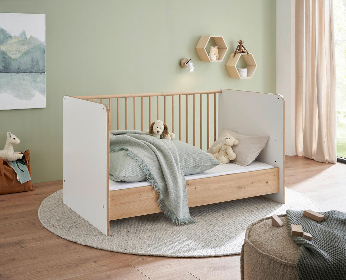 GITTERBETT  144/80,5/81,7 cm   - Weiß/Eiche Artisan, Basics, Holz/Holzwerkstoff (144/80,5/81,7cm) - My Baby Lou