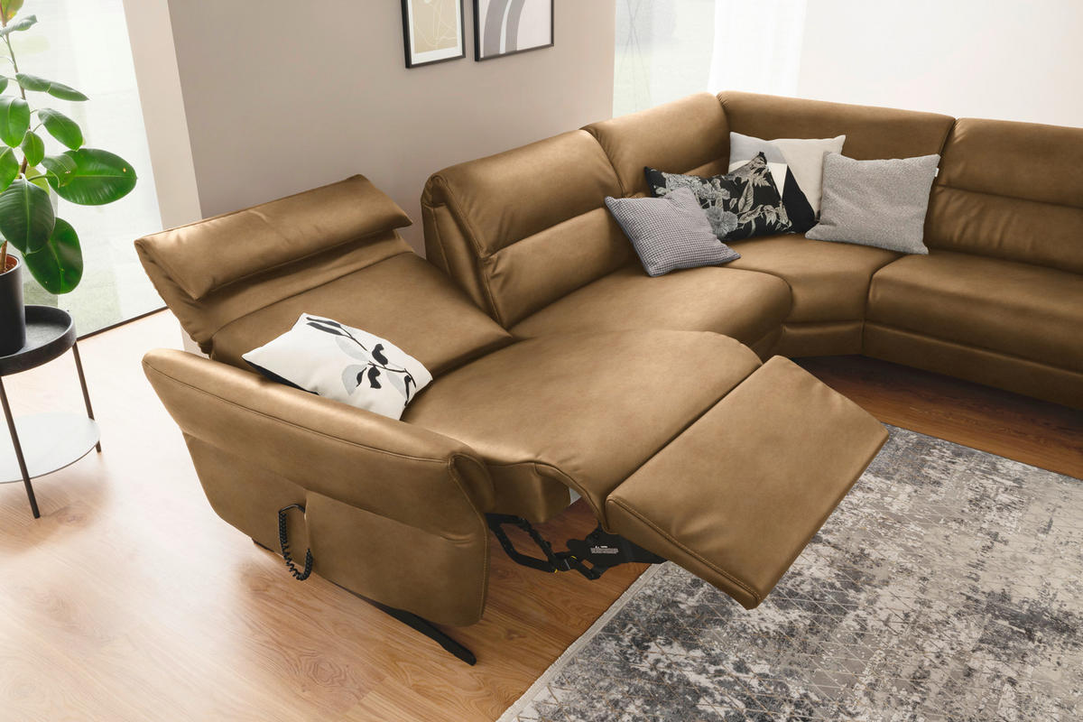 ECKSOFA Honig Echtleder  - Schwarz/Honig, Design, Leder/Metall (286/258cm) - Schöner Wohnen