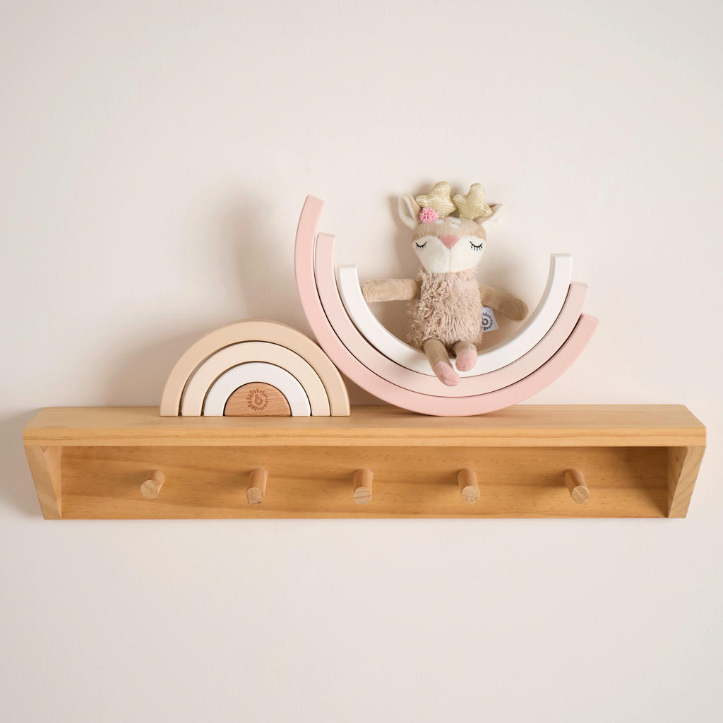 Thumbnail - Stapelturm Regenbogen Reh Ella, Rosa, Beige, Holz, 7-teilig, Buche, 2.5x11.5x24 cm, schadstofffrei, Spielzeug, Babyspiel...