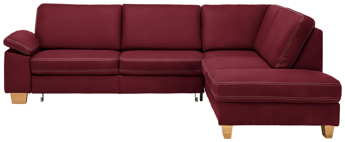 ECKSOFA Echtleder Bordeaux  - Eichefarben/Bordeaux, Konventionell, Leder/Holzwerkstoff (274/235cm) - Beldomo Premium