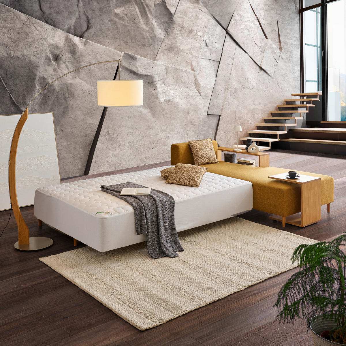ECKSOFA in Flachgewebe Gelb  - Eichefarben/Gelb, Design, Holz/Textil (307/190cm) - Joka