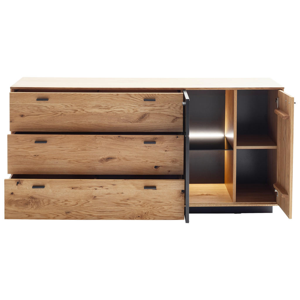 Thumbnail - Linea Natura Sideboard, Anthrazit, Eiche, Glas, Holzwerkstoff, Balkeneiche, furniert, massiv, 2 Fächer, 3 Schubladen, 17...