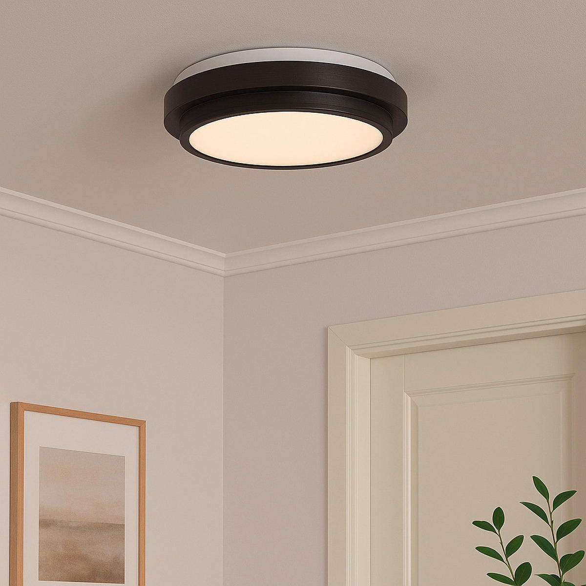 LED-DECKENLEUCHTE 34,5/9,5 cm   - Opal/Schwarz, KONVENTIONELL, Kunststoff/Metall (34,5/9,5cm) - Brilliant