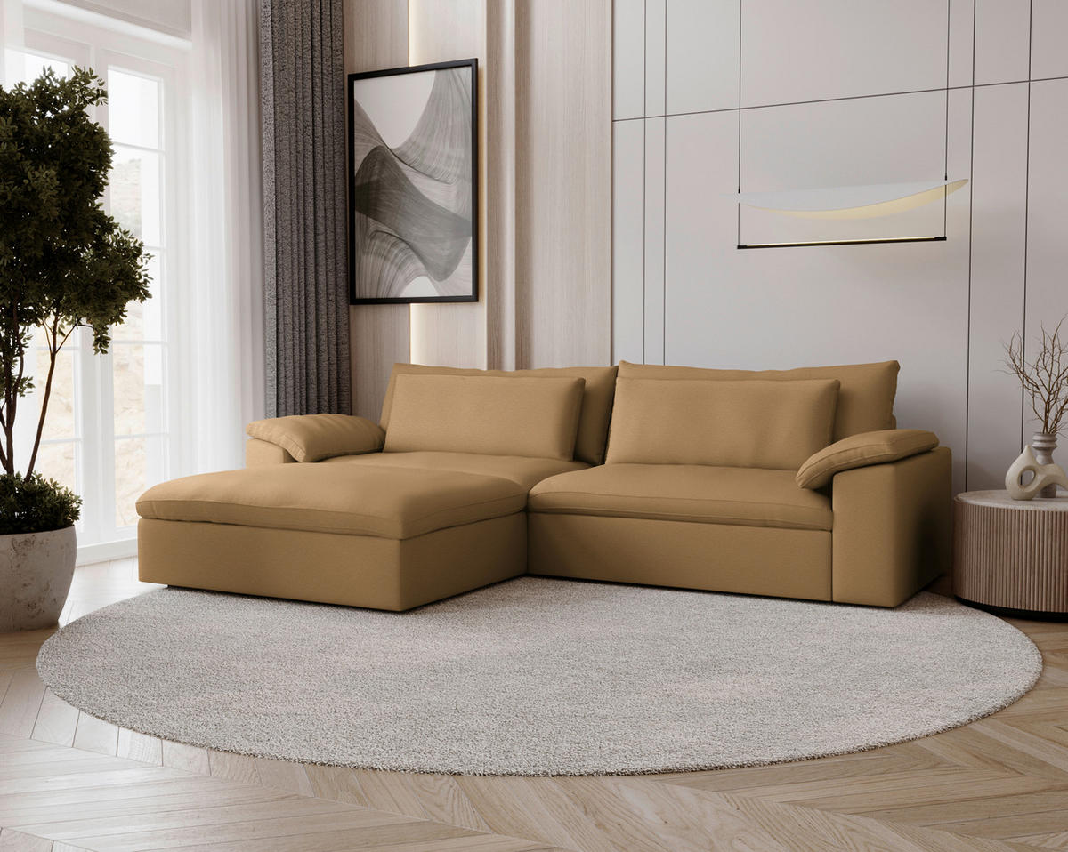 ECKSOFA  Chenille Cognac  - Cognac/Schwarz, Modern, Kunststoff/Textil (198/306cm) - Carryhome