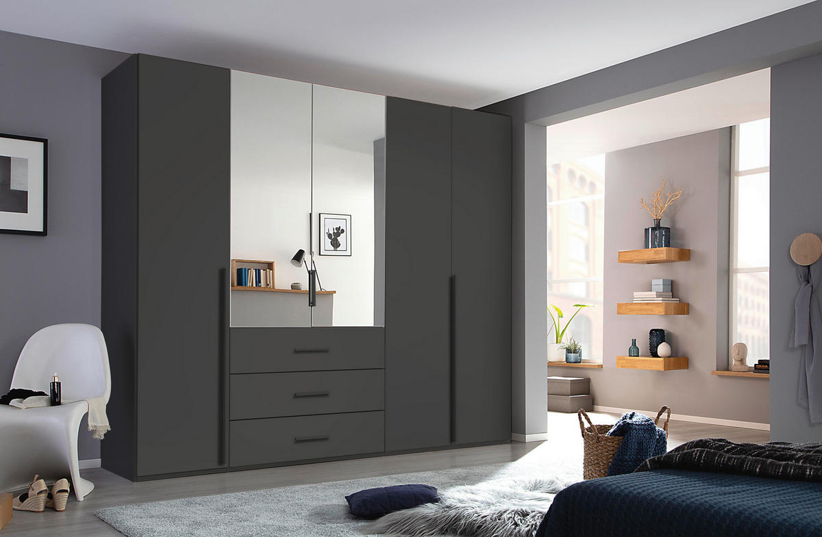 DREHTÜRENSCHRANK 251/223/60 cm,  in Graphitfarben, 5-türig  - Graphitfarben, Design, Glas/Holzwerkstoff (251/223/60cm) - home24