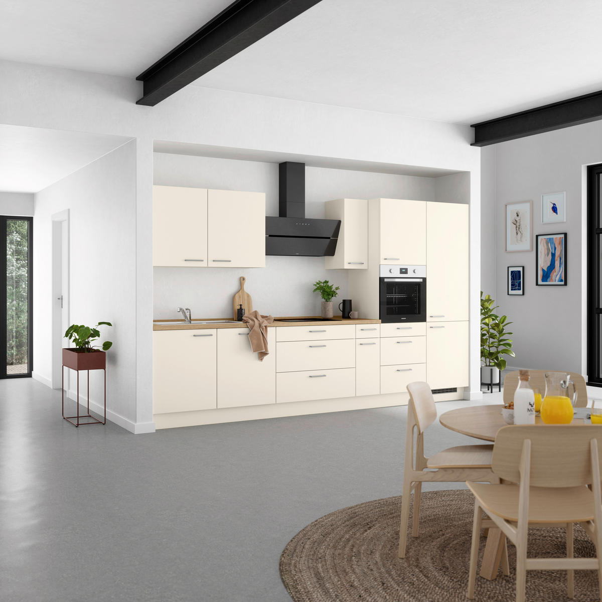 KÜCHENBLOCK 360 cm   in Eichefarben, Magnolie  - Edelstahlfarben/Eichefarben, MODERN, Holzwerkstoff/Metall (360cm) - Nobilia