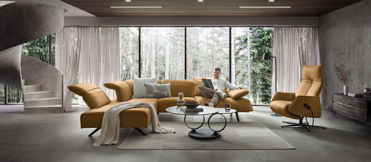 ECKSOFA  in Echtleder Currygelb  230/290 cm  - Currygelb/Anthrazit, Design, Leder/Metall (230/290cm) - Johann Jakob