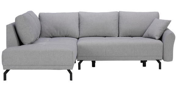 ECKSOFA Grau Webstoff Zierkissen, Rückenkissen, Bettkasten, Schlaffunktion, Rücken echt  - Schwarz/Grau, Design, Textil/Metall (191/250cm) - Carryhome