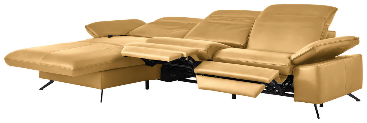 ECKSOFA  Echtleder Gelb  - Gelb/Schwarz, Design, Leder/Metall (169/307cm) - Beldomo Premium
