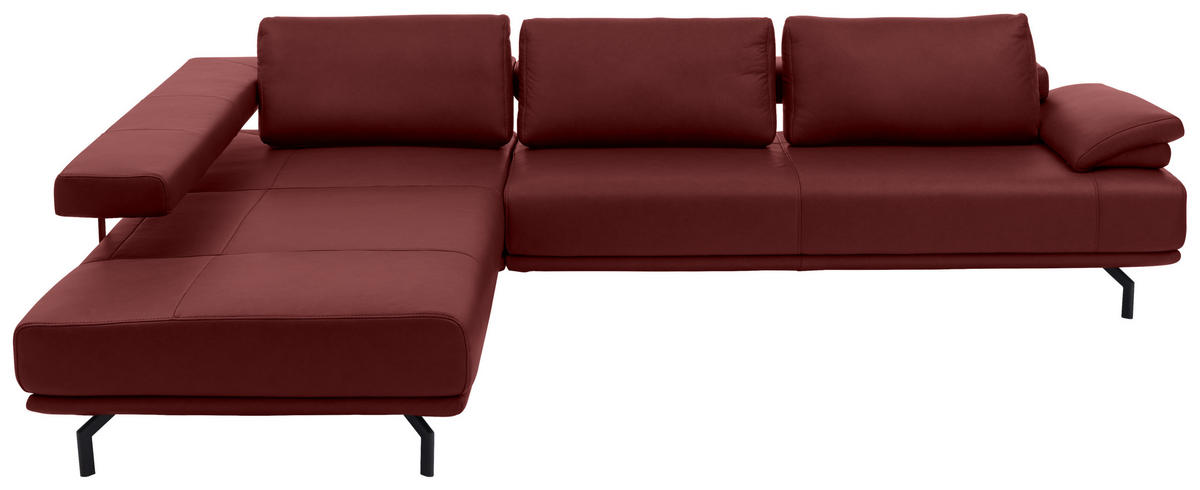 ECKSOFA in Echtleder Brombeere  - Anthrazit/Brombeere, Design, Leder/Metall (255/325cm) - Dieter Knoll