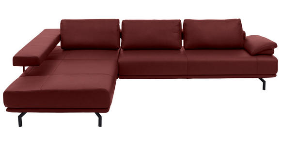 ECKSOFA in Echtleder Brombeere - Anthrazit/Brombeere, Design, Leder/Metall (255/325cm) - Dieter Knoll