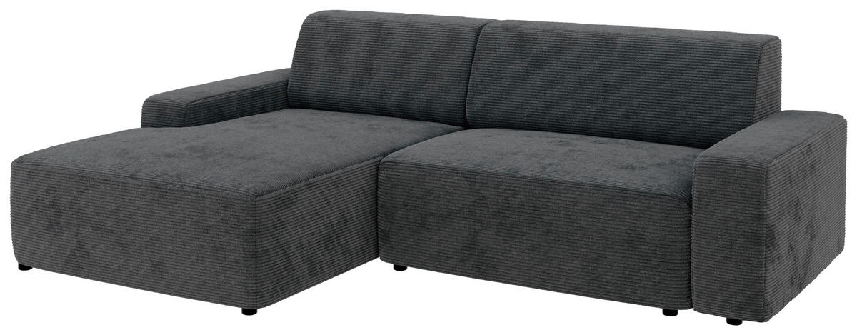 ECKSOFA in Cord Dunkelgrau  - Dunkelgrau/Schwarz, Modern, Kunststoff/Textil (162/246cm) - Trendmanufaktur