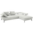 ECKSOFA Fino in Chenille Ecru Rückenkissen, Rücken echt, Sitztiefenverstellung  305/224 cm  - Ecru/Schwarz, Design, Textil/Metall (305/224cm) - Dieter Knoll