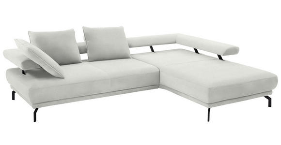 ECKSOFA Fino in Chenille Ecru Rückenkissen, Rücken echt, Sitztiefenverstellung  305/224 cm  - Ecru/Schwarz, Design, Textil/Metall (305/224cm) - Dieter Knoll