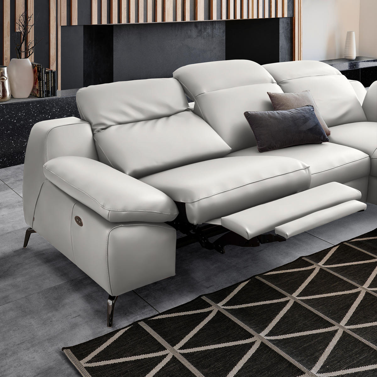 ECKSOFA in Echtleder Greige  286/183 cm  - Greige/Schwarz, Design, Leder/Metall (286/183cm) - Celina Home
