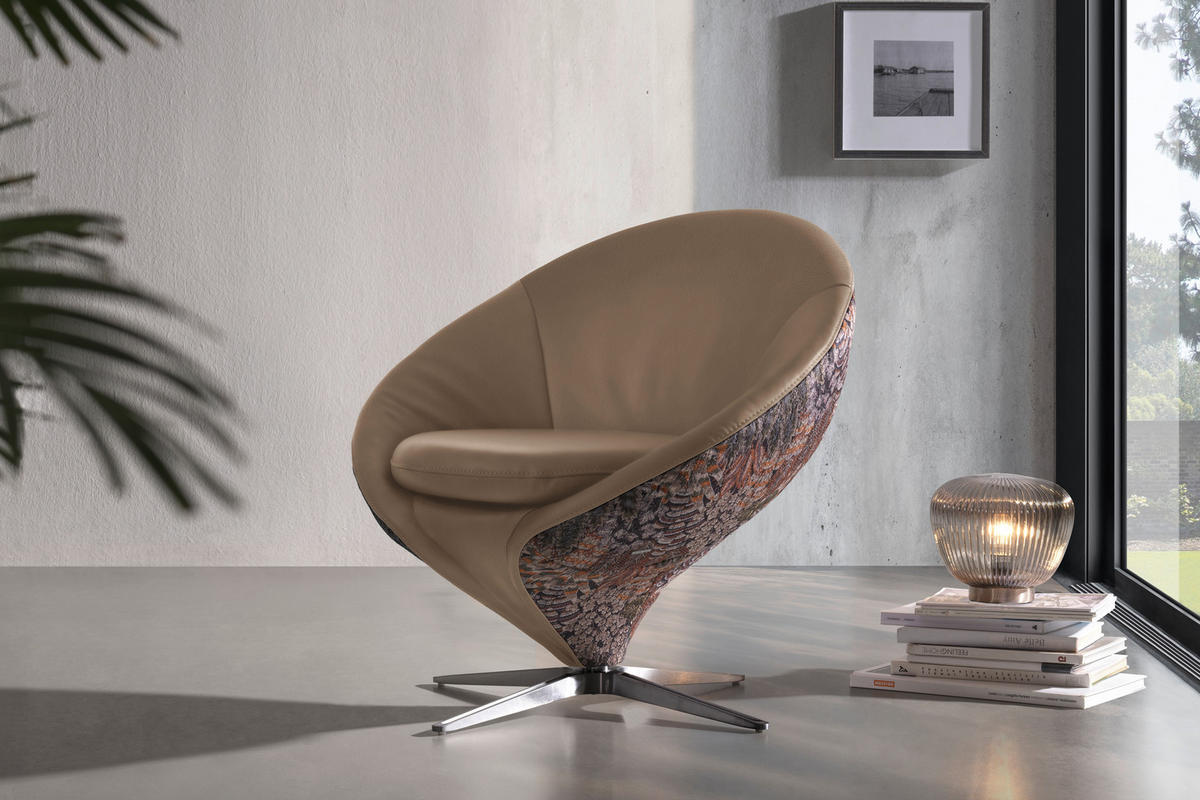 SESSEL Jacquard Kombination Echtleder/Stoff Taupe  - Taupe/Nickelfarben, Design, Leder/Textil (84/81/79cm) - Koinor