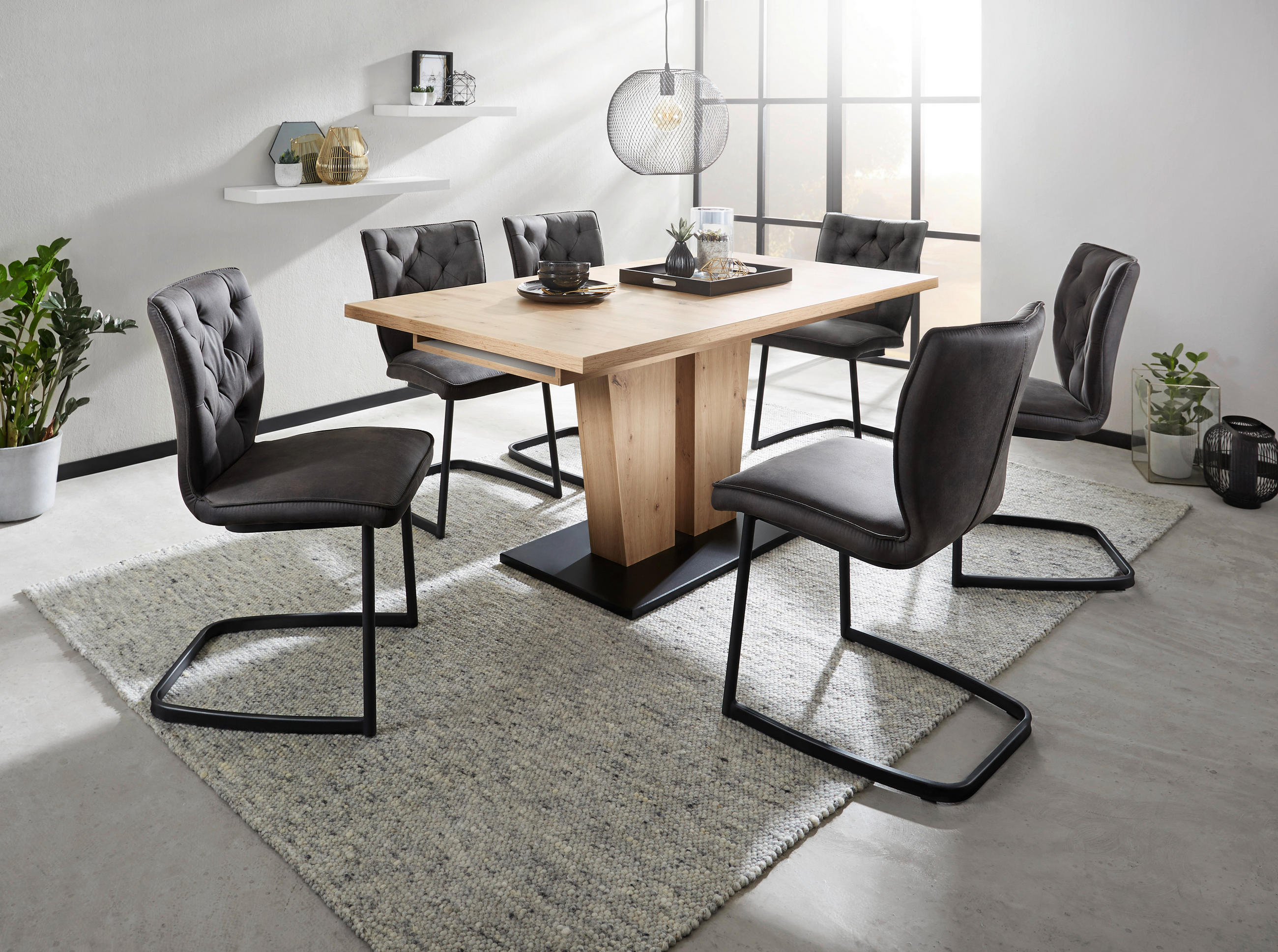 SCHWINGSTUHL  in Eisen Mikrofaser  - Anthrazit/Schwarz, Design, Textil/Metall (46/89/58cm) - Valdera