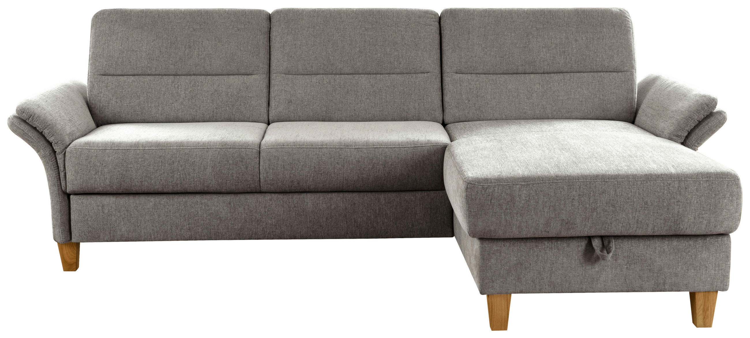 ECKSOFA inkl. Funktion Graubraun Flachgewebe Bettkasten, Schlaffunktion, Armteilverstellung  - Eichefarben/Graubraun, KONVENTIONELL, Holz/Textil (252/162cm) - Cantus