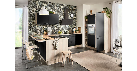 ECKKÜCHE  in Schwarz, Weiß  - Tannenholzfarben/Schwarz, Design, Holzwerkstoff/Metall (121,6/280/150cm) - Xora