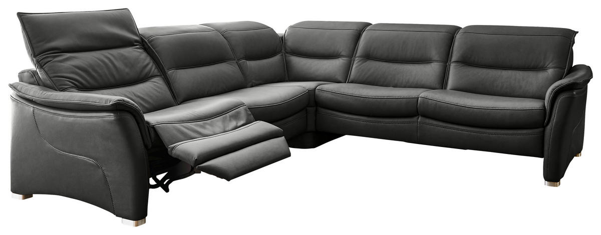 ECKSOFA in Echtleder Schwarz  - Alufarben/Schwarz, Design, Leder/Metall (277/277cm) - Valdera