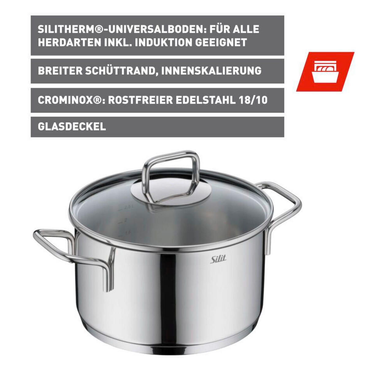 BRATENTOPF Extra Cook 4-5L L  - Edelstahlfarben, Basics, Metall (33,5/26,5/17cm) - Silit