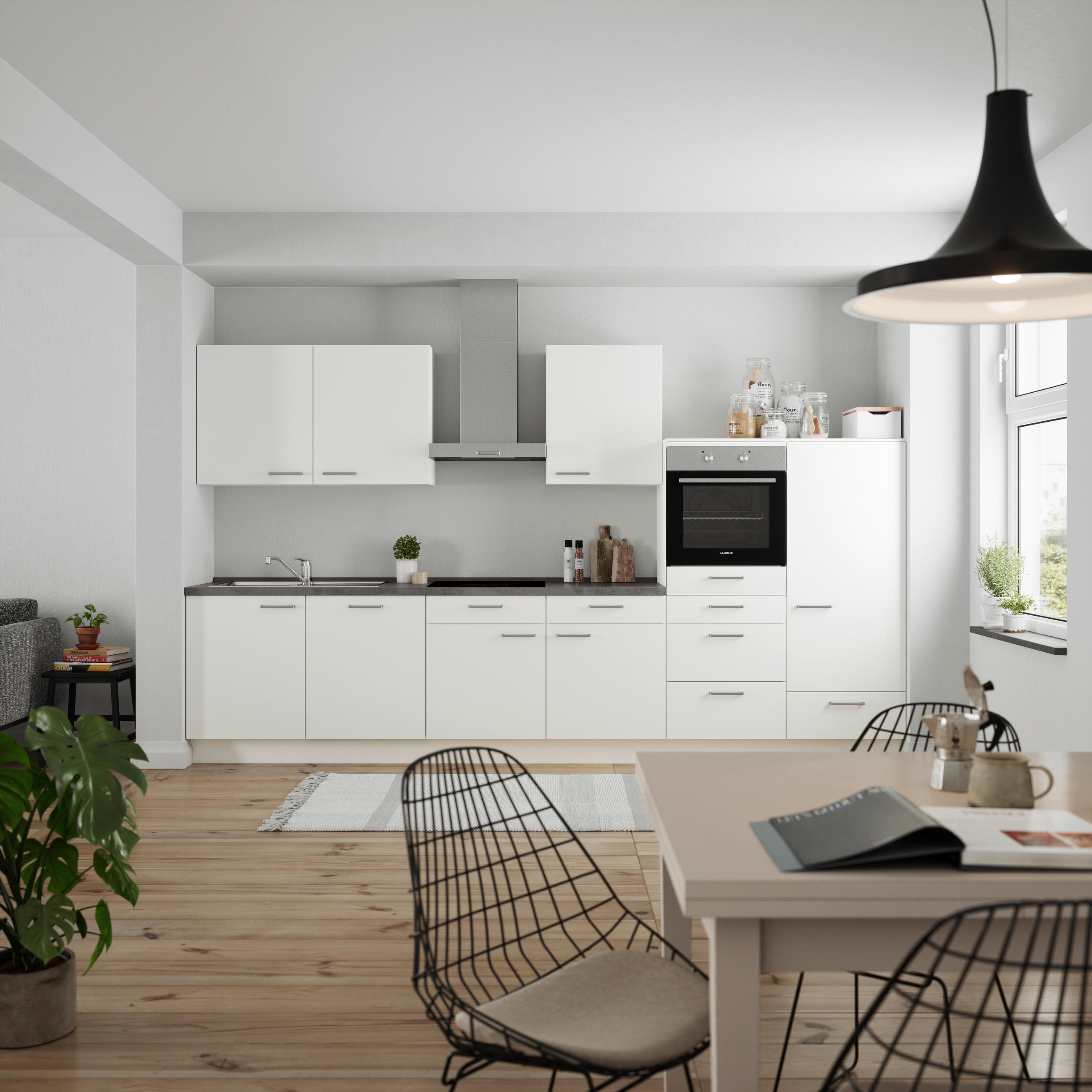 KÜCHENLEERBLOCK 360 cm   in Weiß, Schieferfarben  - Schieferfarben/Edelstahlfarben, MODERN, Holzwerkstoff/Metall (360cm) - Nobilia