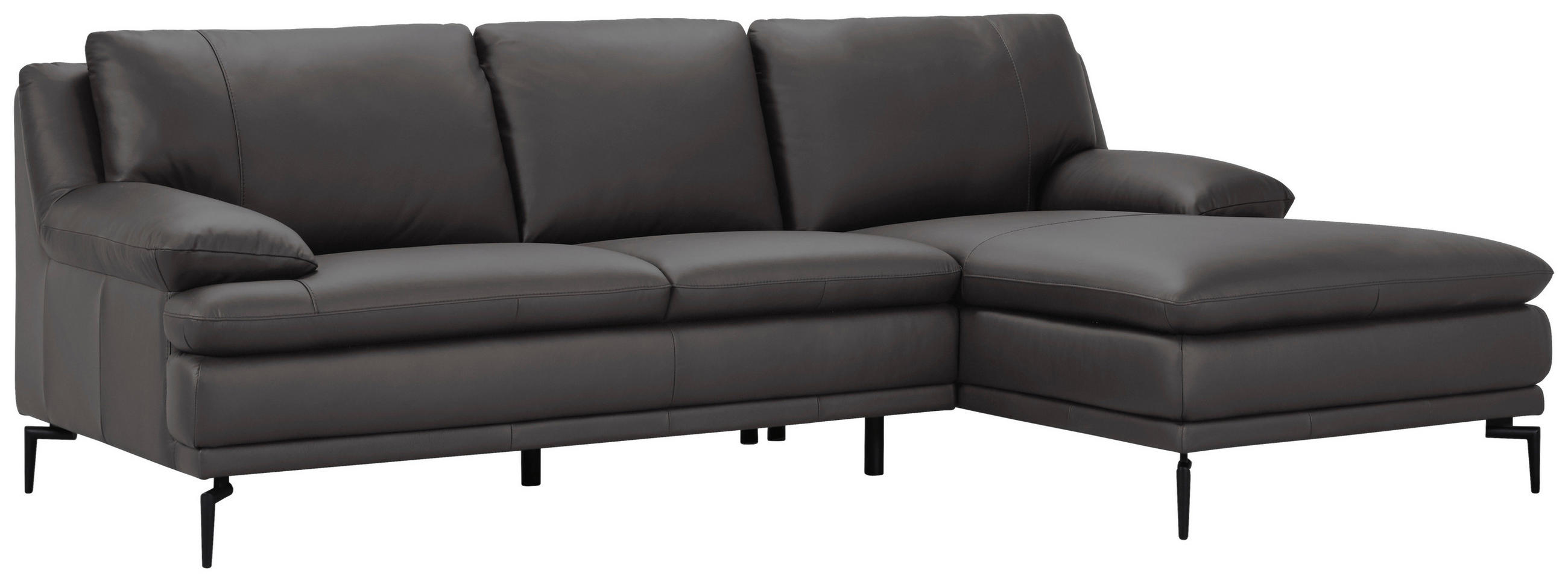 ECKSOFA Grau Echtleder  - Schwarz/Grau, Design, Leder (248/158cm) - MID.YOU