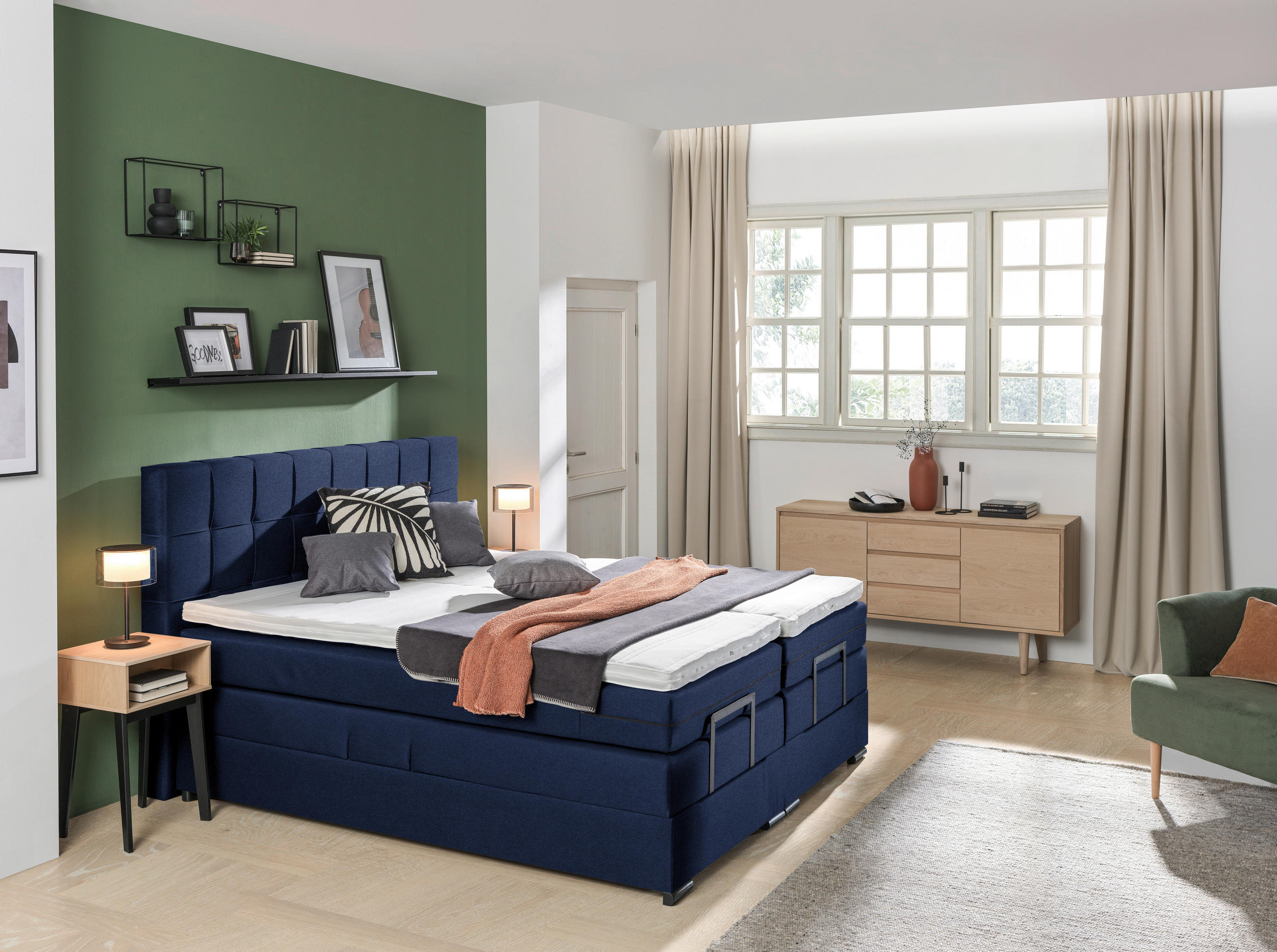 BOXSPRINGBETT 160/200 cm  in Dunkelblau  - Schwarz/Dunkelblau, KONVENTIONELL, Holz/Holzwerkstoff (160/200cm) - Moderano