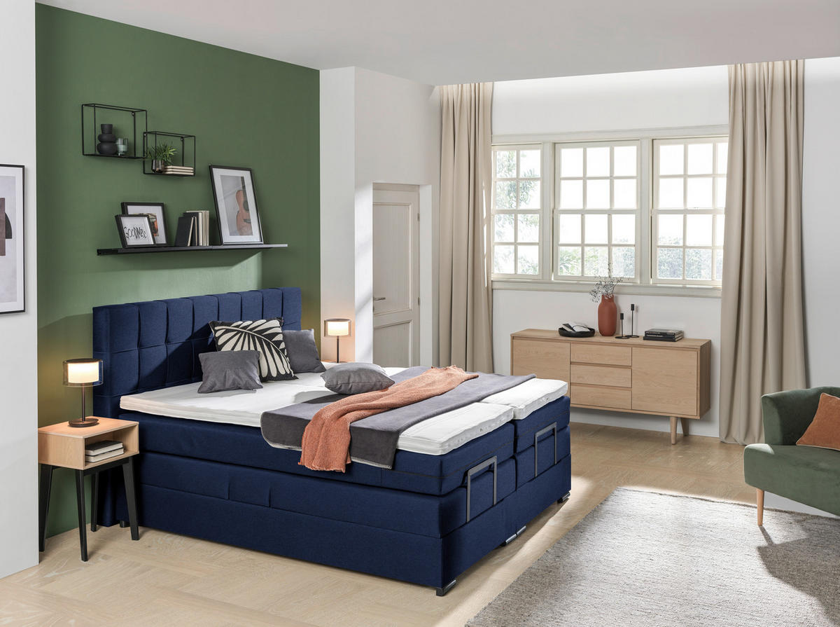 BOXSPRINGBETT 180/200 cm  in Dunkelblau  - Schwarz/Dunkelblau, KONVENTIONELL, Holz/Holzwerkstoff (180/200cm) - Moderano