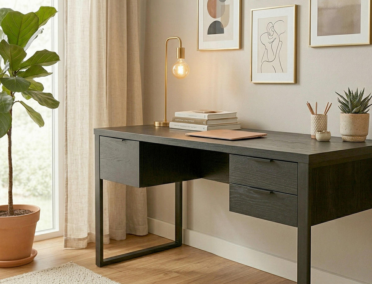 SCHREIBTISCH 150/120/76 cm Schwarz Stauraum, in verschiedenen Holz-Dekoren erhältlich  - Schwarz, Lifestyle, Holzwerkstoff/Metall (150/120/76cm)