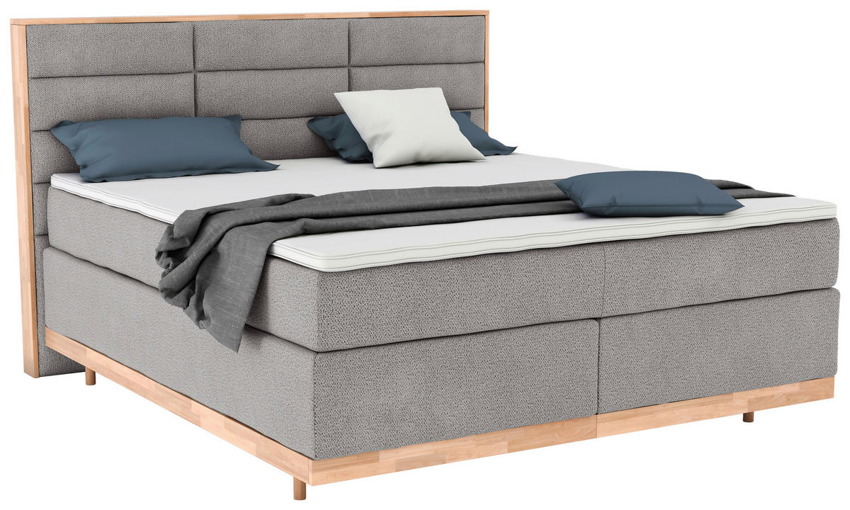 BOXSPRINGBETT 160/200 cm,  in Beige, Matratze, gepolstertes Kopfteil, Topper, H2 + H4 = mittel + sehr fest  - Eichefarben/Beige, KONVENTIONELL, Holz/Textil (160/200cm) - Livetastic