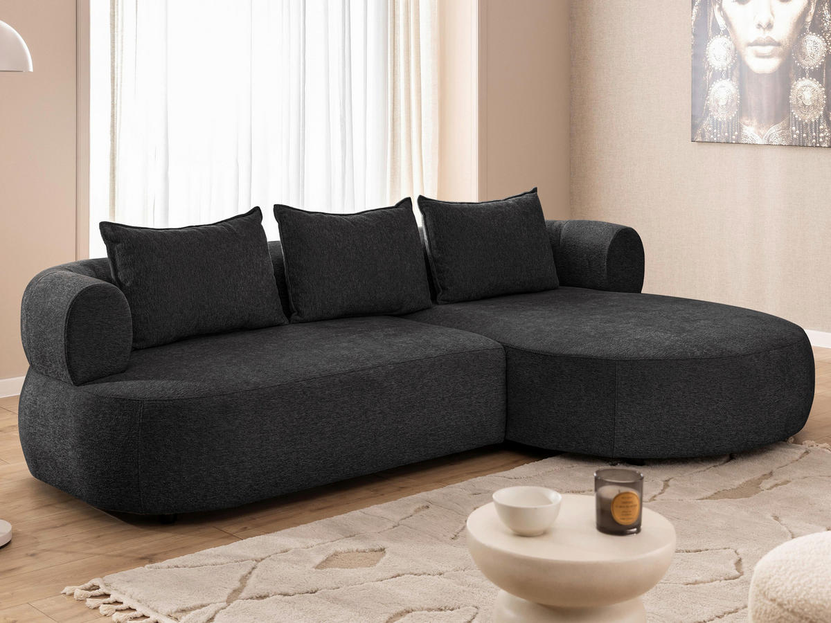 ECKSOFA in Chenille Schwarz  256/156 cm  - Schwarz, Design, Kunststoff/Textil (256/156cm) - Livetastic
