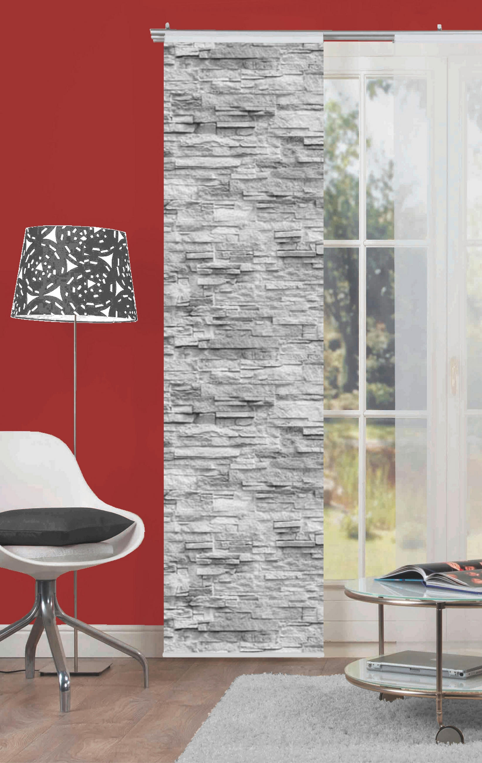 Thumbnail - Flächenvorhang Walli, Anthrazit, Textil, Mauer, 60x245 cm, Seidenoptik, Wohntextilien, Gardinen & Vorhänge, Schiebegardi...