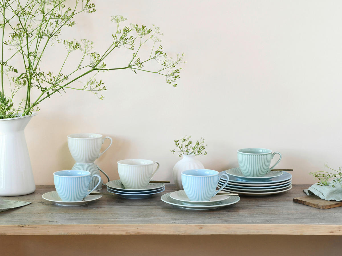 KAFFEESERVICE Creme, Pastellgrün, Pastellblau Valenica Pastell 18-teilig  - Pastellblau/Pastellgrün, Basics, Keramik - Creatable