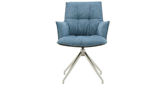 ARMLEHNSTUHL in Edelstahl Mikrofaser, Leinenoptik - Blau/Edelstahlfarben, Design, Textil/Metall (59/89,5/63cm) - Novel