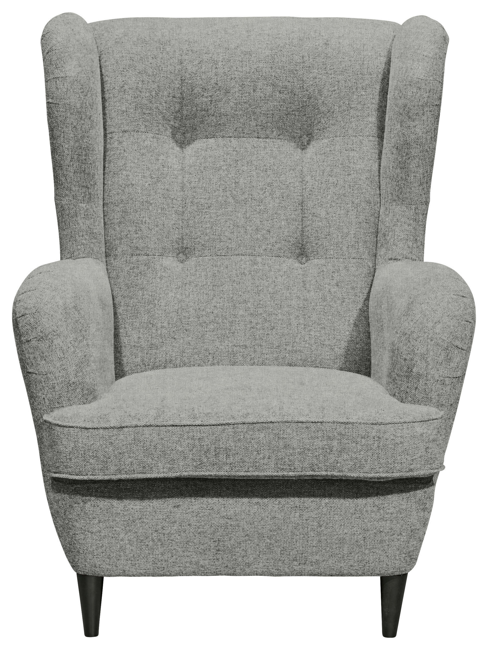 OHRENSESSEL Mikrovelours Hellgrau  - Hellgrau/Schwarz, Basics, Holz/Textil (78/102/98cm) - Carryhome