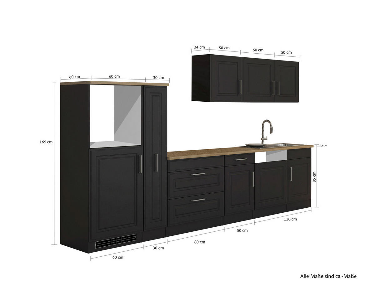 KÜCHENLEERBLOCK 330 cm   in Graphitfarben, Sonoma Eiche  - Alufarben/Graphitfarben, MODERN, Holzwerkstoff/Metall (330cm) - Held