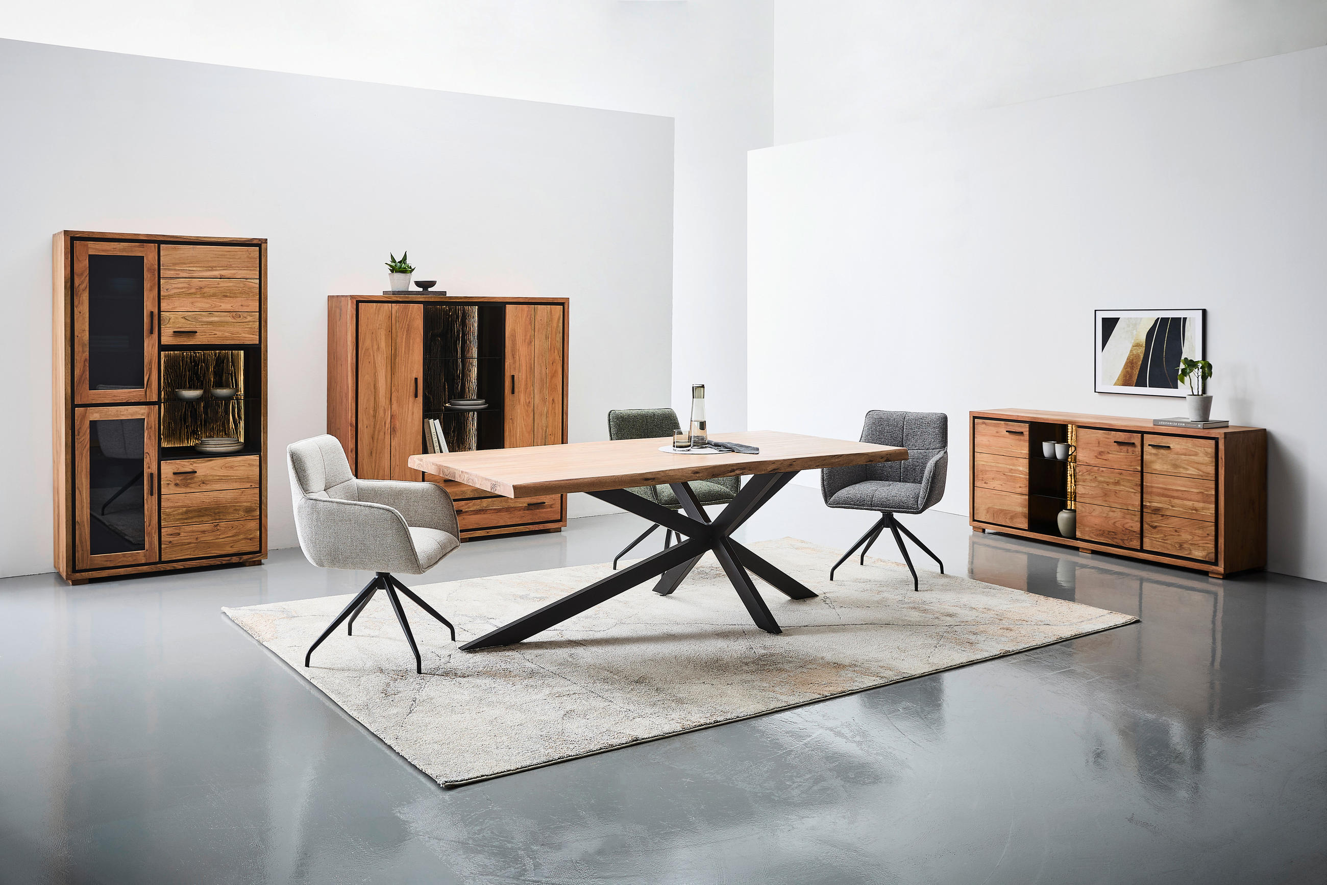 SIDEBOARD 175/78/40 cm  in Grau, Schwarz, Akaziefarben  - Schwarz/Akaziefarben, LIFESTYLE, Glas/Holz (175/78/40cm) - Landscape
