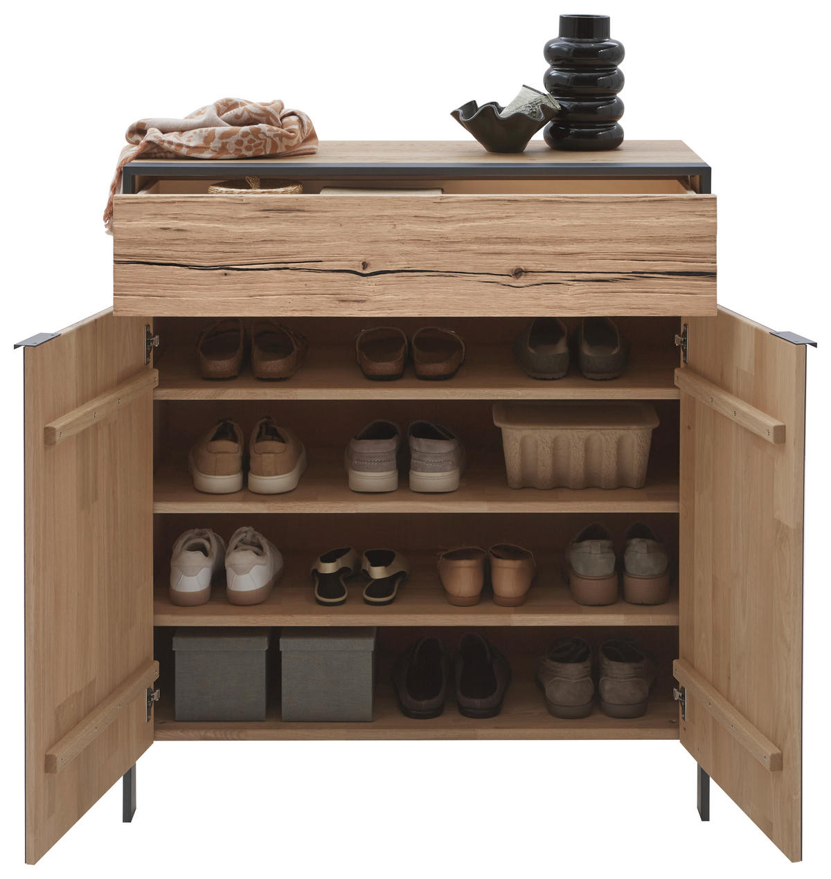 SCHUHSCHRANK 99/110,8/44,6 cm  - Eichefarben/Graphitfarben, Natur, Glas/Holz (99/110,8/44,6cm) - Valdera