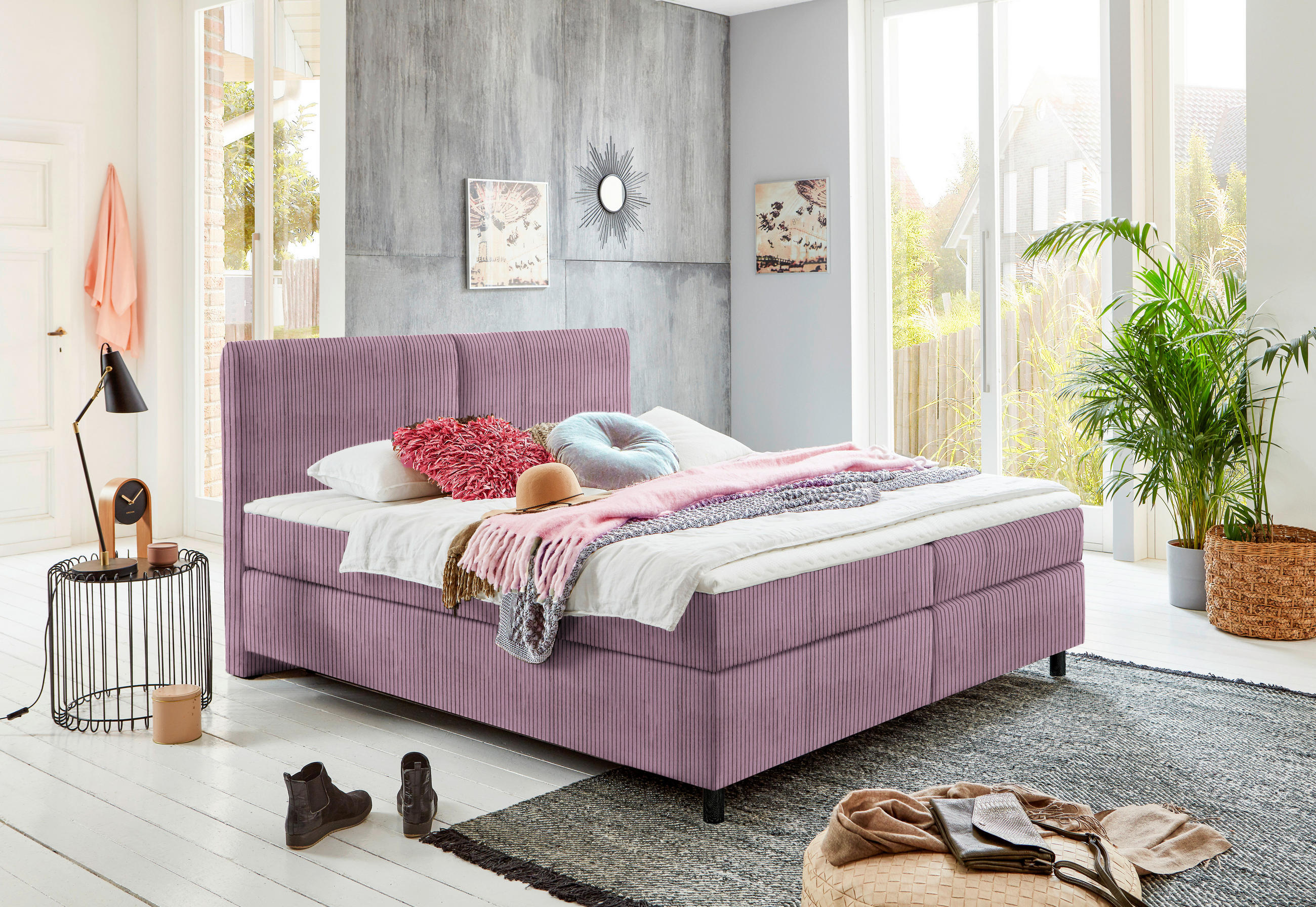 BOXSPRINGBETT 200/200 cm  in Lila  - Lila/Schwarz, Konventionell, Kunststoff/Textil (200/200cm) - Hom`in