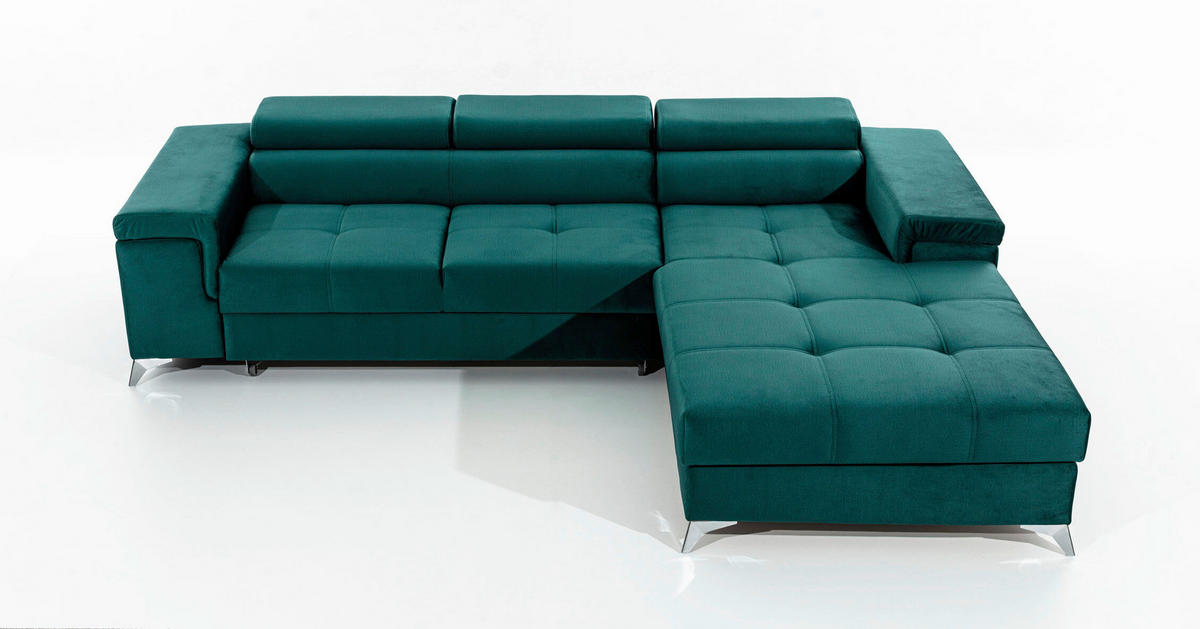 ECKSOFA  Grün Samt  - Silberfarben/Grün, Design, Textil/Metall (281/205cm) - MID.YOU