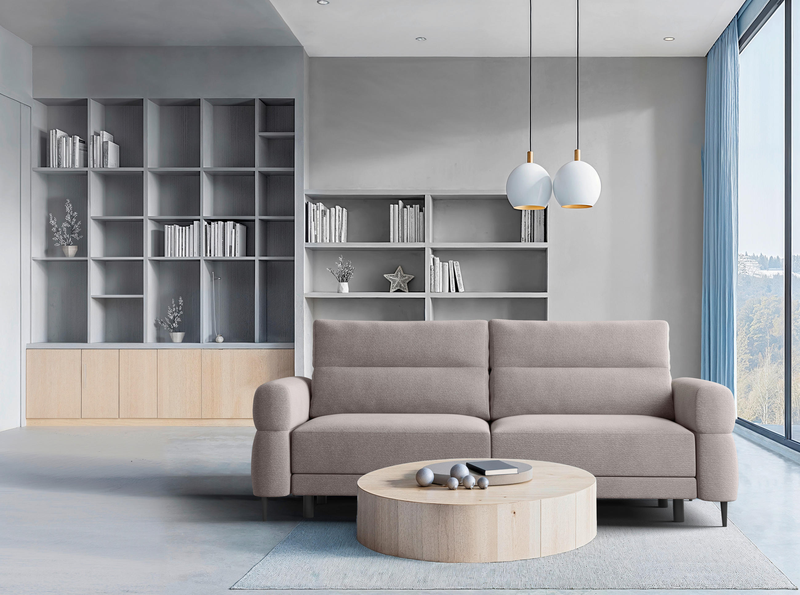 SCHLAFSOFA Nordic in Velours Greige  - Greige/Schwarz, Basics, Textil/Metall (232/94/102cm) - Livetastic