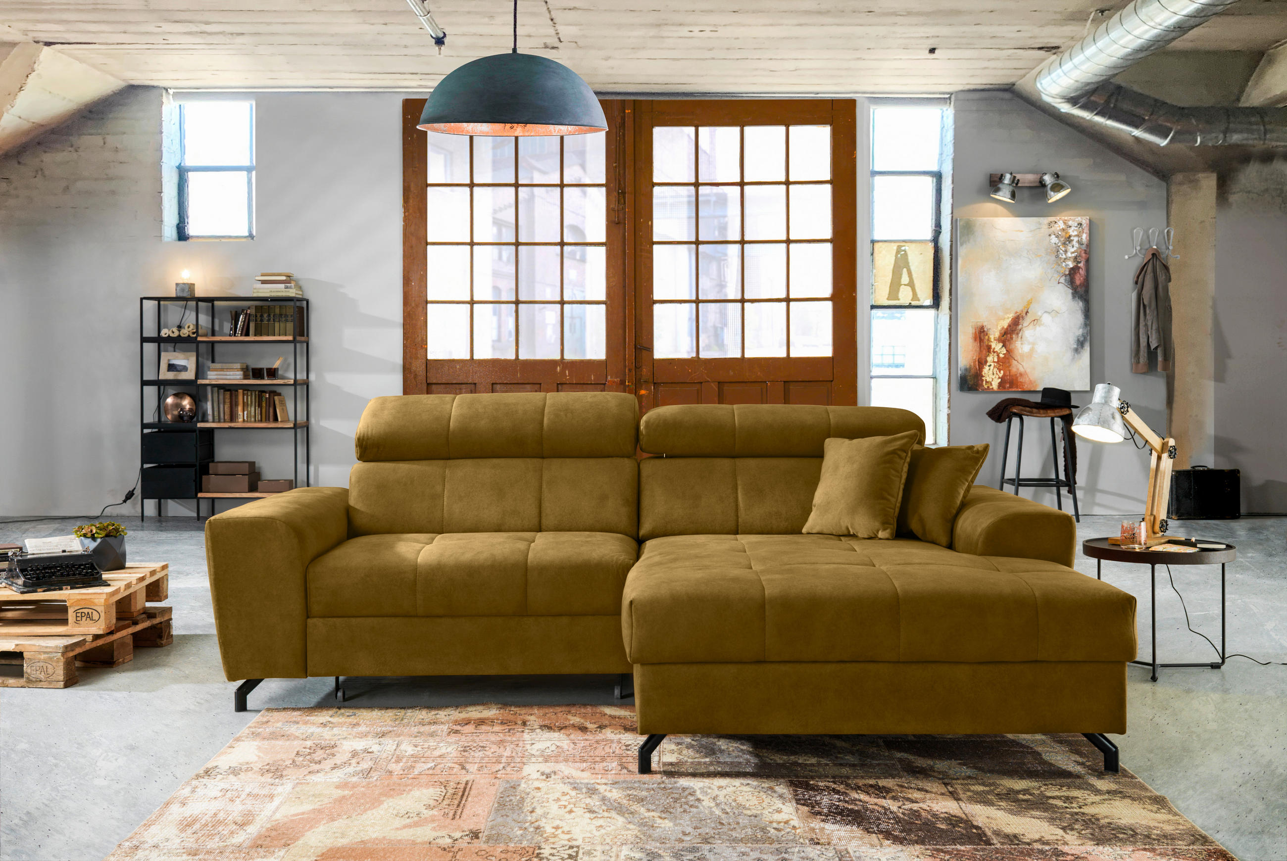 ECKSOFA Gelb, Grün Velours  - Gelb/Schwarz, Design, Textil/Metall (267/181cm) - Carryhome
