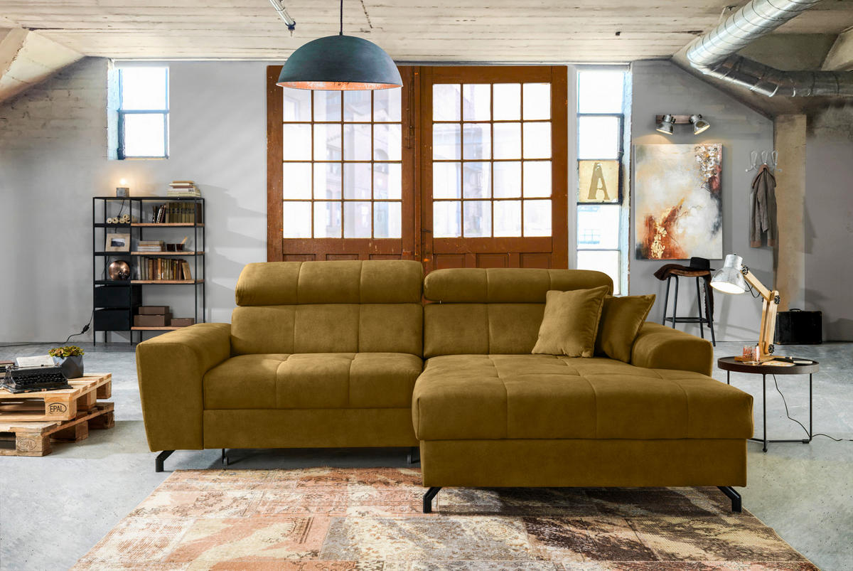ECKSOFA in Velours Gelb, Grün  267/181 cm  - Gelb/Schwarz, Design, Textil/Metall (267/181cm) - Carryhome