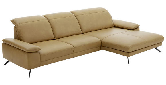 ECKSOFA in Echtleder Hellbraun 328/193 cm - Hellbraun/Schwarz, Design, Leder/Metall (328/193cm) - Dieter Knoll